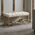 Schuhbank mit Stauraum, mit Stoffbezug, Farbe: gold und creme