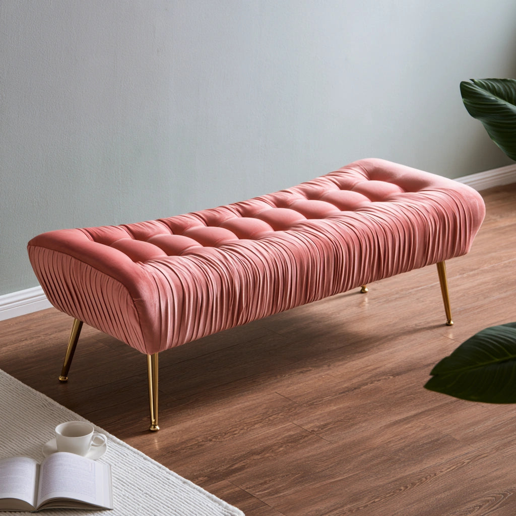 Gepolsterte Sitzbank, mit Samtbezug, Farbe: rosa