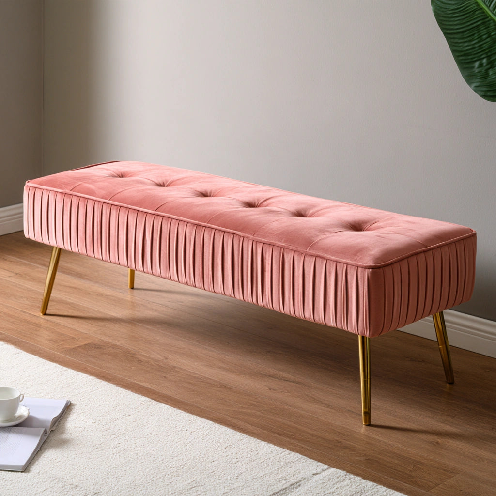 Gepolsterte Sitzbank, mit Samtbezug, Farbe: rosa