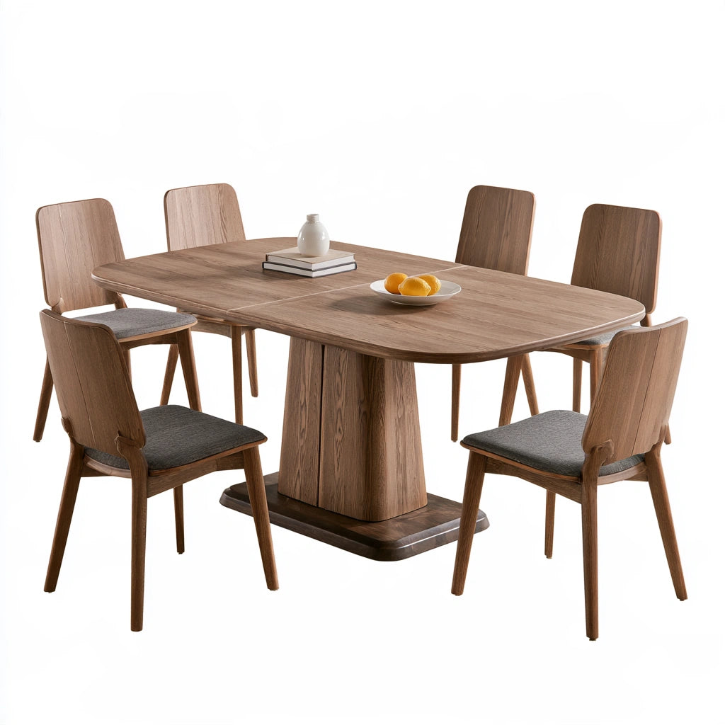 Essgruppe mit Tisch und Stühlen, aus Holz, Farbe: hellbraun