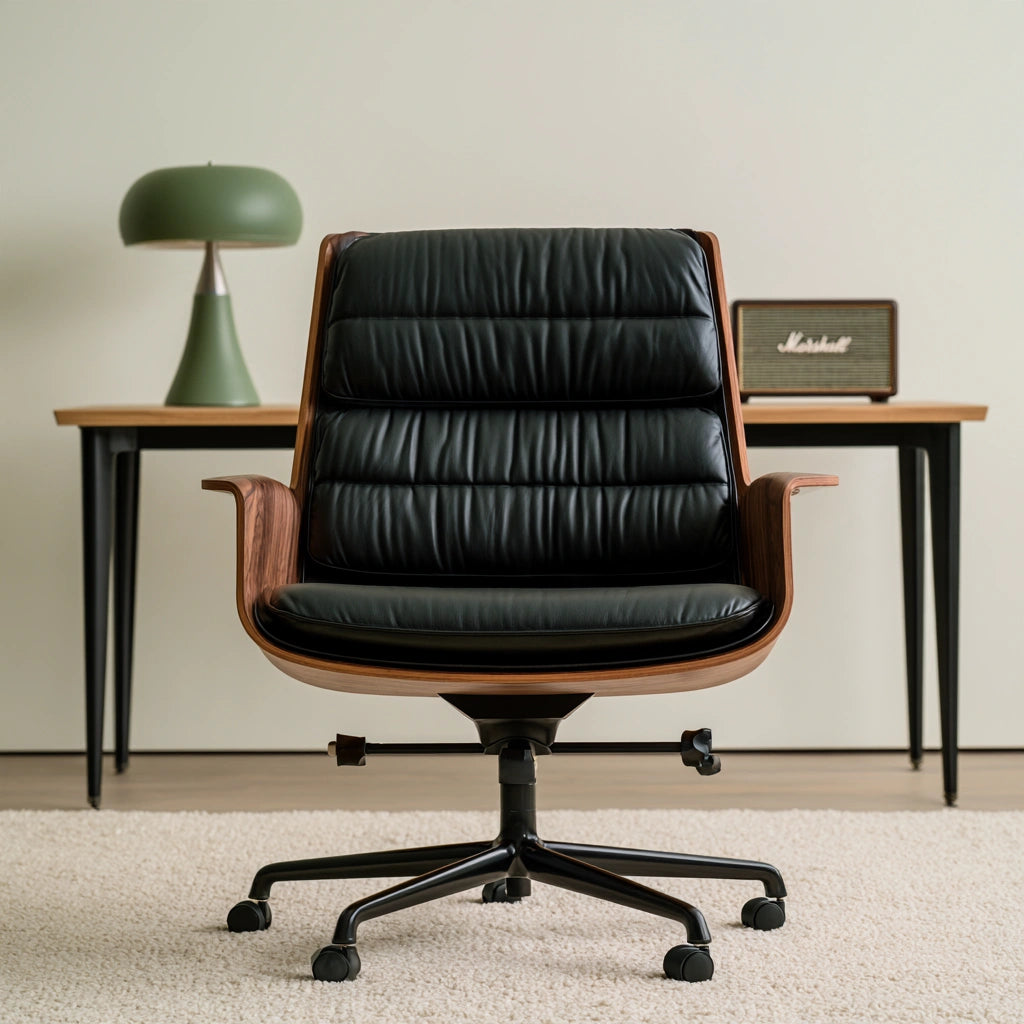 Ergonomischer Bürostuhl, mit Lederbezug, Farbe: schwarz