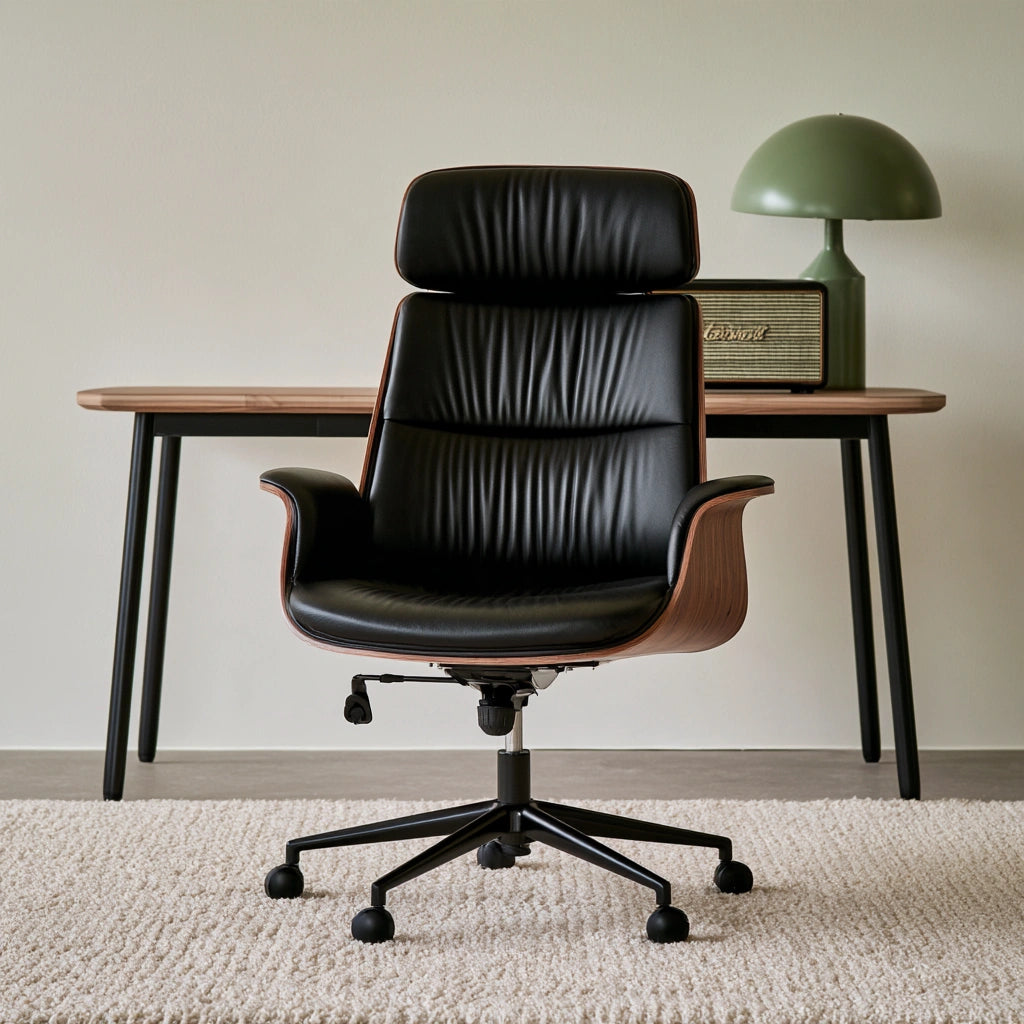 Ergonomischer Bürostuhl, mit Lederbezug, Farbe: schwarz