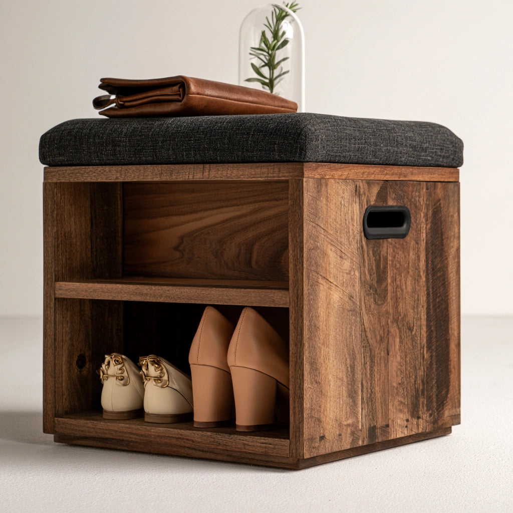 Schuhbank mit Stauraum, aus Holz, Farbe: hellbraun