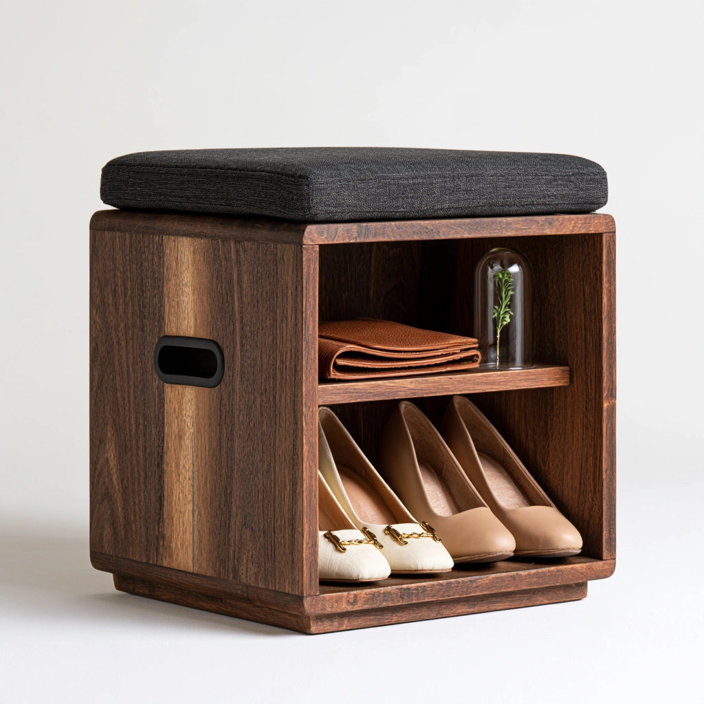 Schuhbank mit Stauraum, aus Holz, Farbe: hellbraun